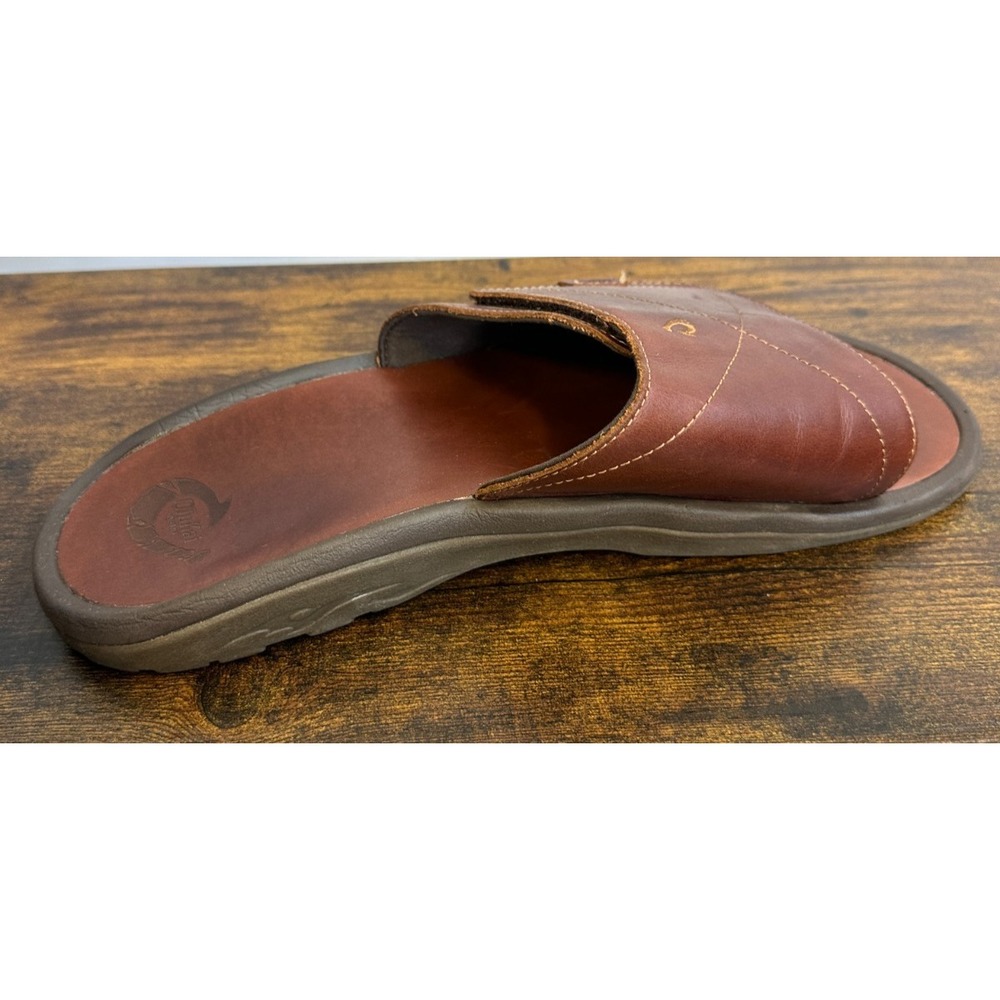 OluKai Ohana Leather Slide Mens 14 Brown Dark Wood Sandals 10137-4848 EUR 47 - Picture 9 of 14